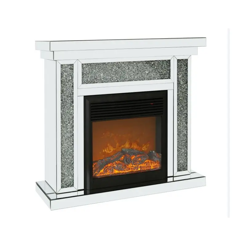 

10" W x 10" D x 32" H Acrylic Diamond Mirror Wall Fireplace Frame with Side Pillars, Independent Design, Built-In Filling