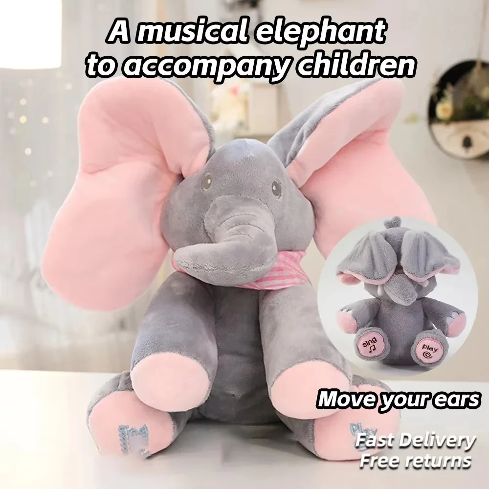 Elefante de juguete de peluche de escondite para bebé, orejas interactivas, juego de canto Musical móvil, elefante, Animal relleno eléctrico, regalos de juguete