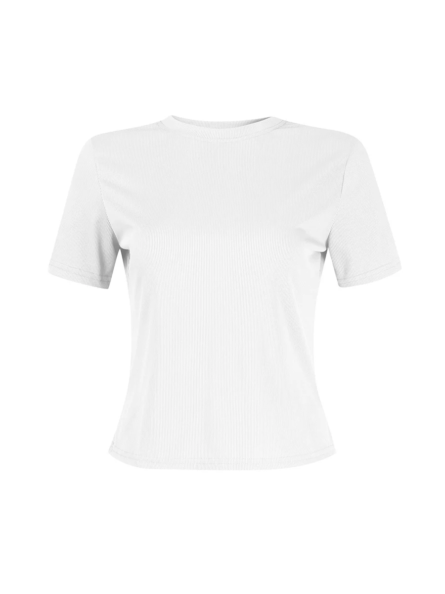 เสื้อยืดแขนแขนสั้นคอกลมทรงสลิมฟิตสำหรับผู้หญิงเสื้อยืด Baju atasan trendy ฤดูร้อน2024