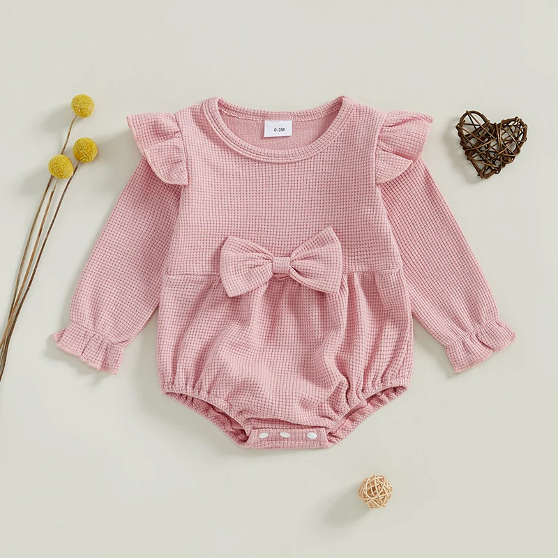 

Suefunskry Newborn Baby Girls Romper, Long Sleeve Crew Neck Bowknot Bodysuits Spring Fall Clothes for Casual Daily