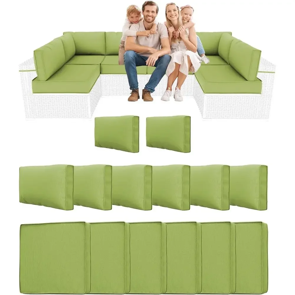 6-Seat Outdoor Sectional Cushions, Water-Resistant Replacement Sofa Cushions, 4 High Density Foam for Patio Furniture (Olive Gre