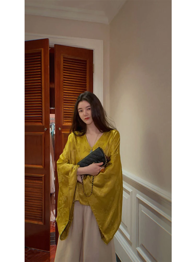 

Yanyan Golden Embroidered Loose Fit irt Vintage Chinese Sle Long Sve Women's Faionable Top Skin-friendly Breathable