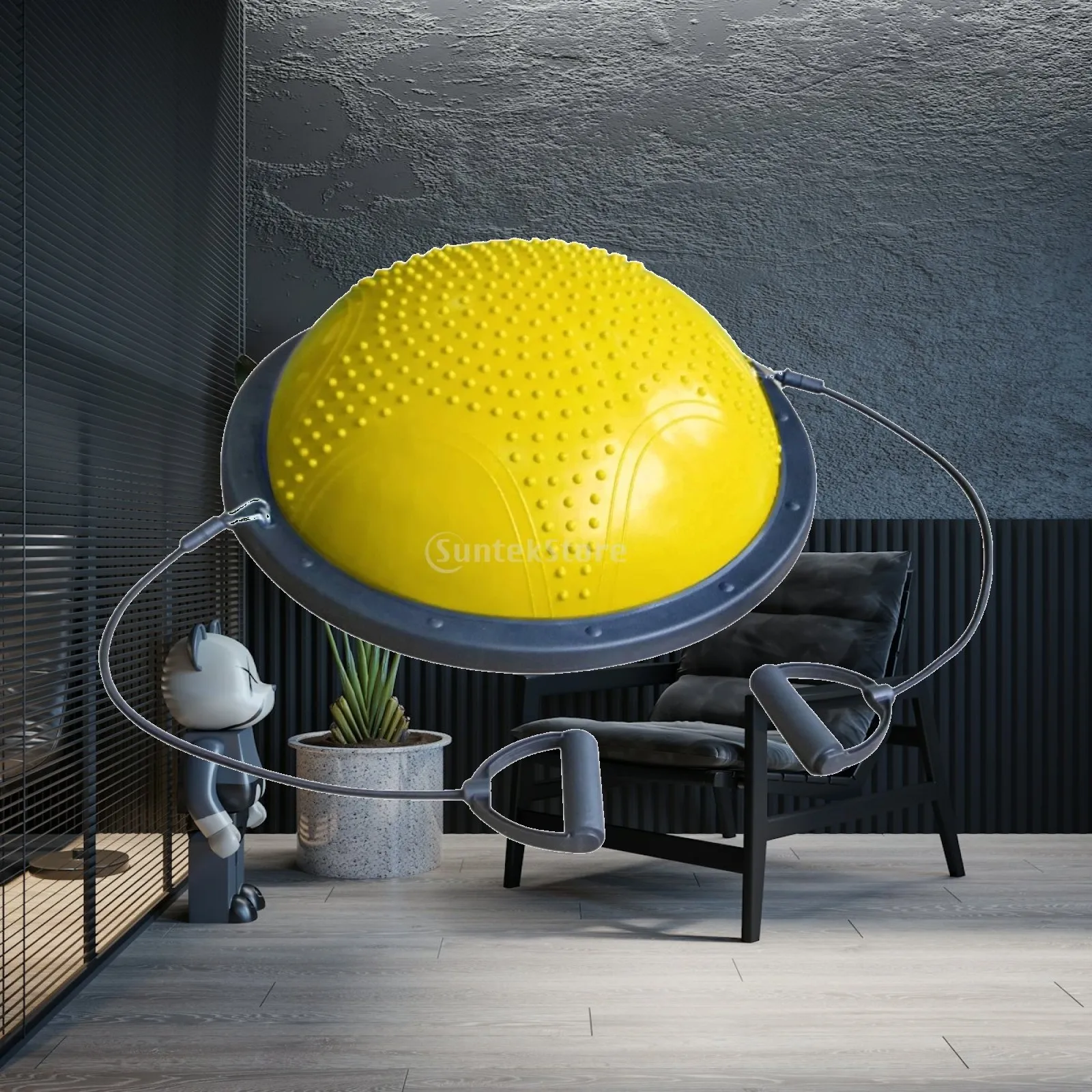 Balance Coach with Resistance Bands Inflatable Half Ball Balance Coach Half Exercise Ball Heavy-Duty Fitness Equipment