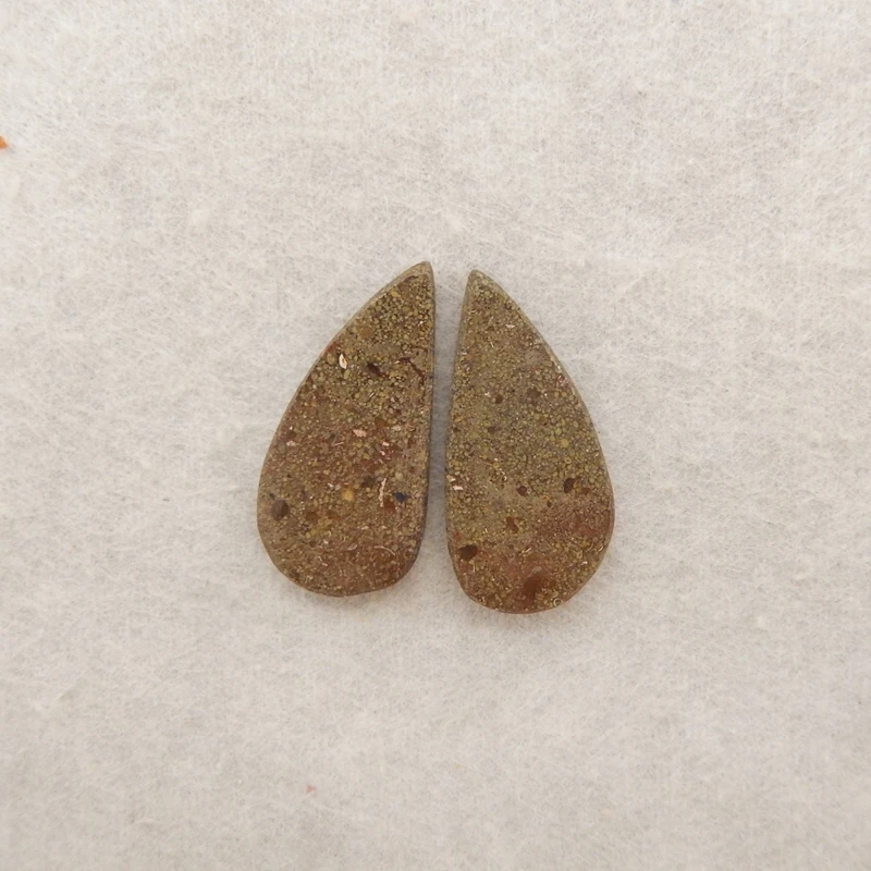 Polished Ammonite Stone Teardrop Pair Iridescent Red-Brown Gemstone Jewelry Components for DIY Accessories 28x14x4mm-3.9g