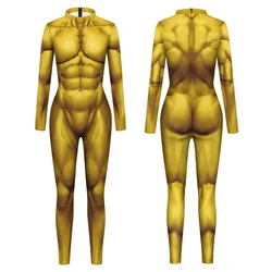 Paarse Spier Jumpsuit Goud Giant Cosplay Kostuum Halloween Bodysuit Skinny Party Zentai Carnaval 3D Afdrukken Catsuit Mannen Outfit