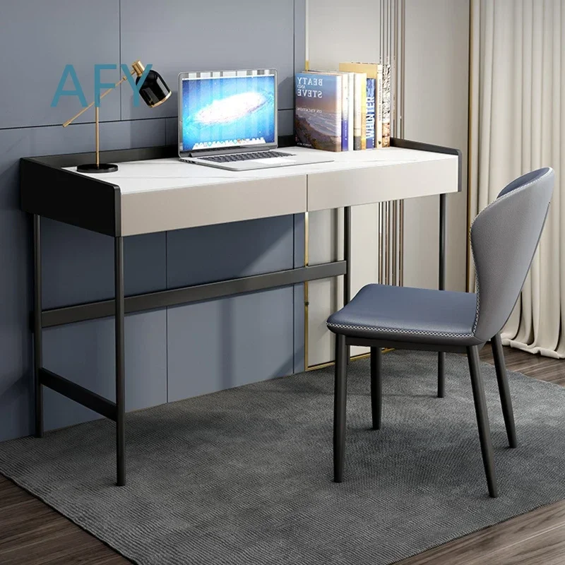 Light Luxury Rock Slab Computer Desk for Home Office Modern Simple Table Iron Art Gaming Desk for Bedroom Office Furniture
