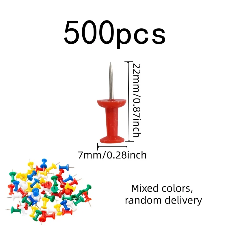 Colorful Push Pins 500 pcs, Colorful Assorted Colors, Easy Finger Push Grip, for Office Bulletin Board