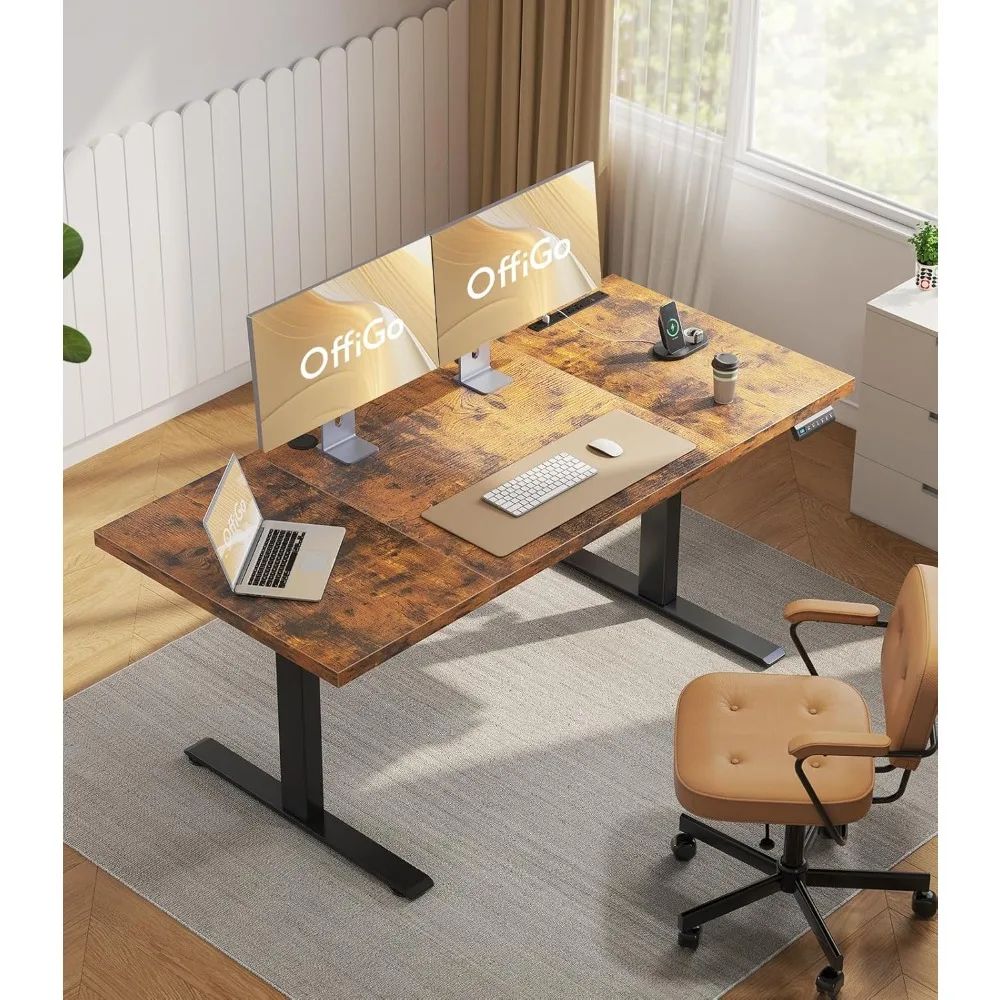 مكتب قائم كهربائي مع لوح مكون من 3 قطع، مكتب كبير قابل للتعديل بارتفاع 71 بوصة مع منافذ طاقة، طاولة حامل للجلوس #2