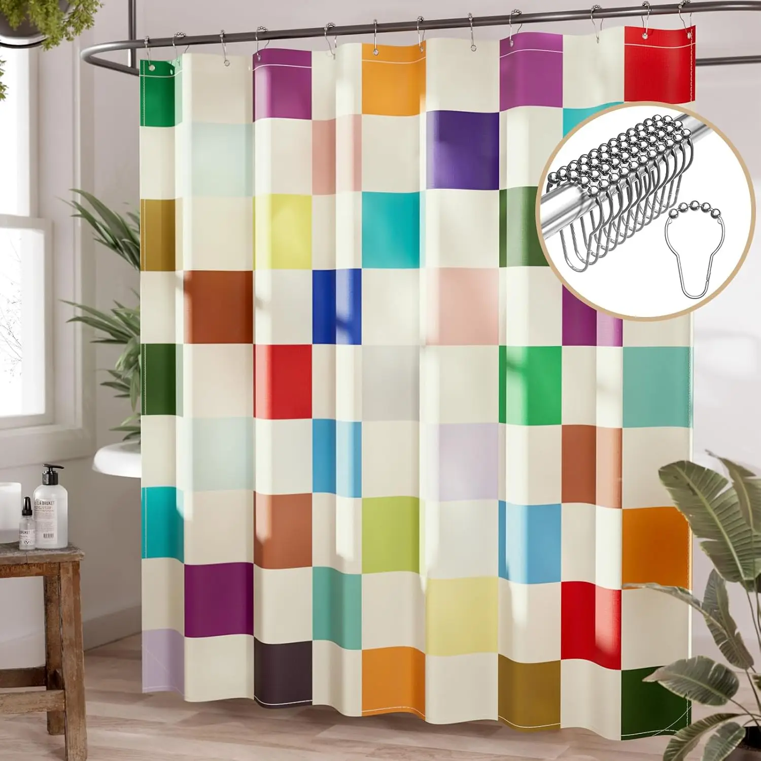 

Retro Colorful Checkerboard Pattern Multicolor Squares Design Decorative Shower Curtain