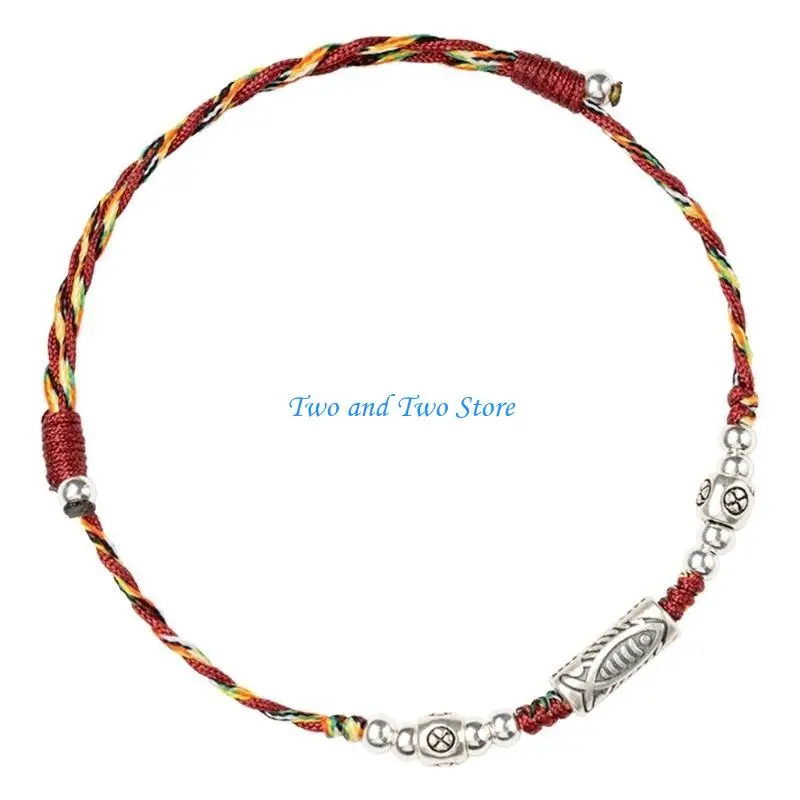

HX6F Kois Fish Pendant Bracelet Colorful Cord Handchain Adjustable Handwoven Bangles