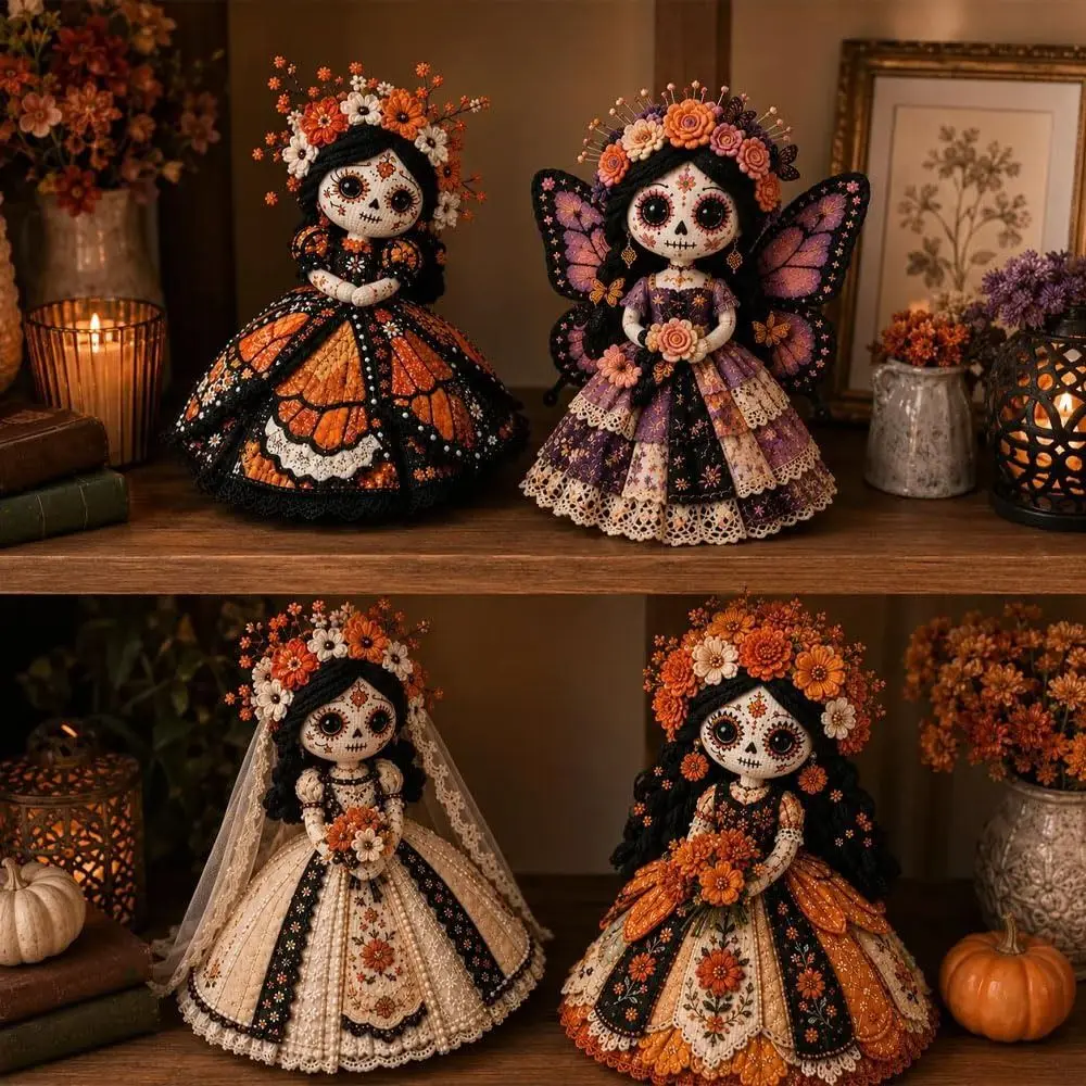 Halloween Theme Fabric Doll Craft Kit Handmade Step by Step Guide Patchwork Doll Kit Pre Cut Fabric Stuffing Included
