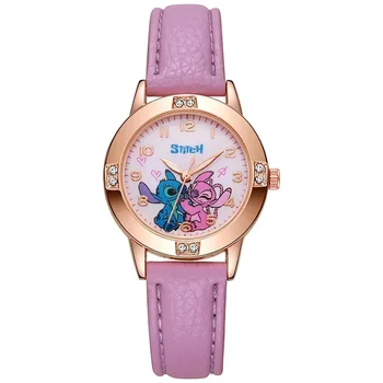Relojes Disney para niños, niños y niñas, bonito reloj de pulsera con diamantes de imitación de dibujos animados, cinturón, reloj de cuarzo para estudiantes, regalo