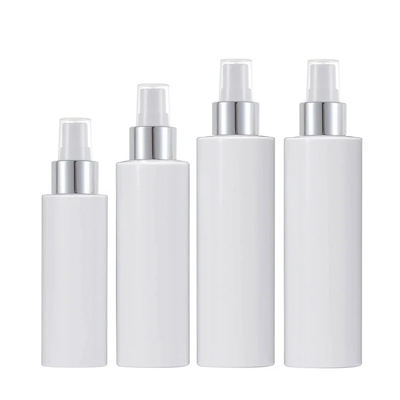 

20Pcs White Plastic Bottle Shiny Silver Pump 100ml 150ml 200ml Cosmetic Refillable Packaging Container Empty Spray Mist Bottle