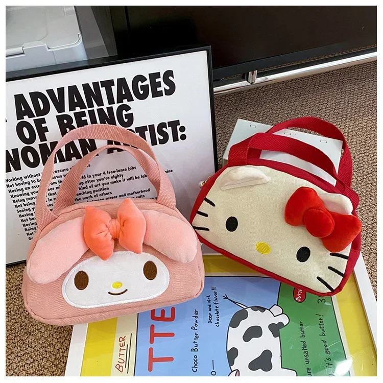 

Sanrio Handbag for Women My Melody Hello Kitty Kawaii Cartoon Mini Storage Bag Cute Printing Tote Canvas Lunch Bag Girls