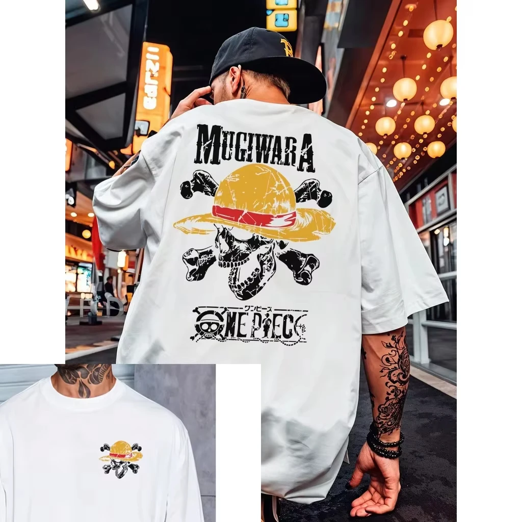 قطعة واحدة 2026 جديد حار تيشيرت صيفي الرجال لوفي أنيمي Harajuku شي القطن اللياقة البدنية المتضخم خمر الشارع المرأة عادية فضفاض #4