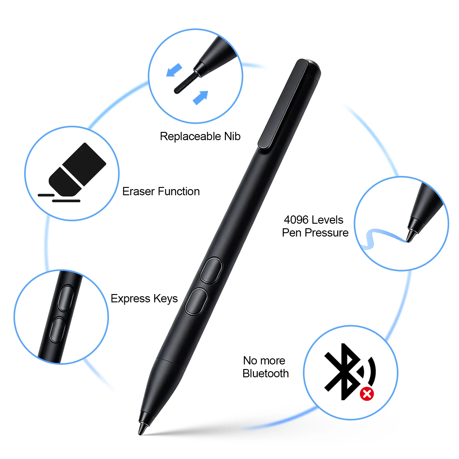 Digital Pen Suitable for Kobo Libra 2/ Surface/ ASUS/ HP with 4096 Level Pressure Sensitive Pen Anti-false Touch