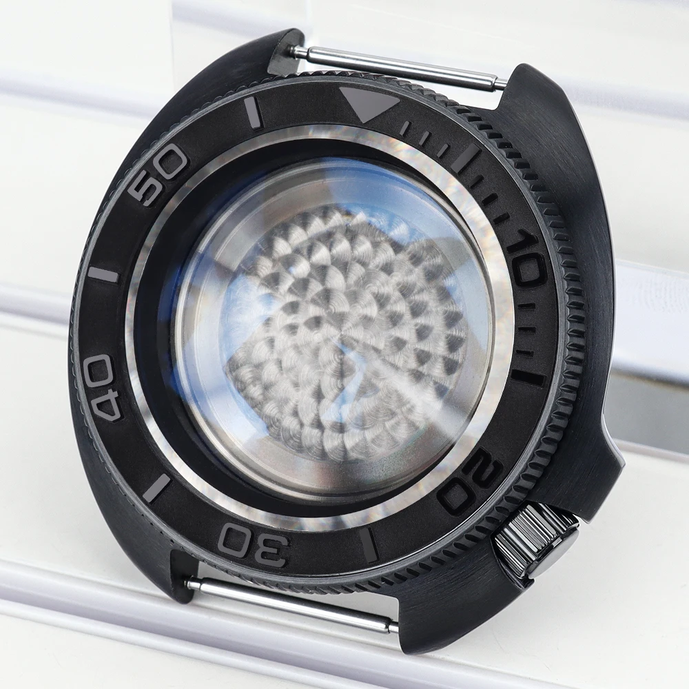 44mm Automatische Taucheruhrgehäuse Schwarz Montage-Uhrenteile AR-Saphirglas für NH35 NH36 4R35 36 mit Kapitelring 4,1 Uhr – Detail 4