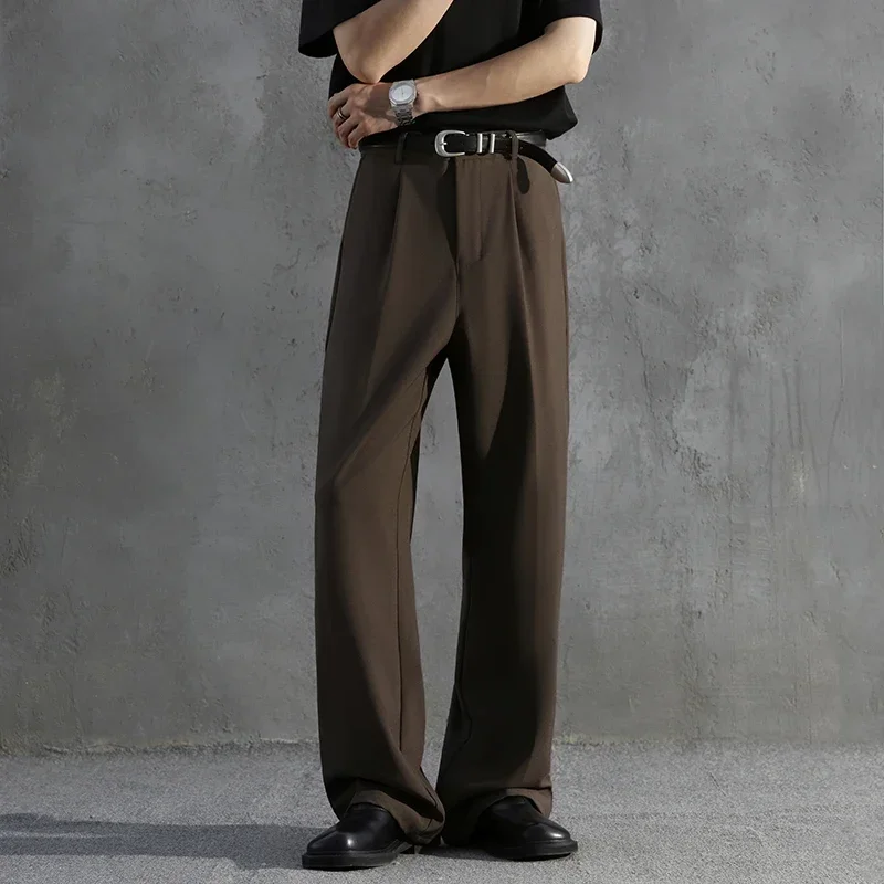 Luxury Draped Suit Pants Man Fashion Brown Dress Pants Korean Loose Straight Casual Pants Mans Office Formal Trousers Male S-3XL
