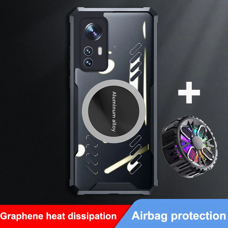 

Mi12T Pro Cooling Phone Case for Xiaomi Mi 12T Pro 5G Graphene Aluminum Alloy Game Heat Dissipation Cover + Radiator Game Fan