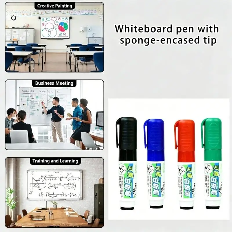 Whiteboard Markers, Whiteboard Pens 4 Assorted Color Smooth Writing Dry Erases Pens Dry Wipe Pens for Home School Office D2RC