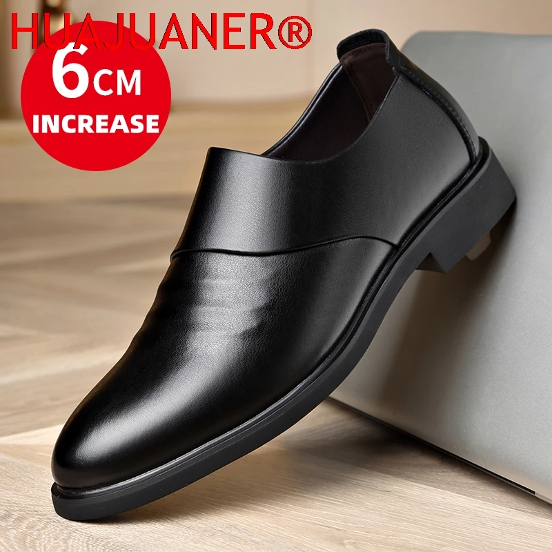 New Genuine Leather Men's Flat / 6CM Heightening Elevator Shoes Business Formal Leather Shoes Man British Casual Wedding Shoes