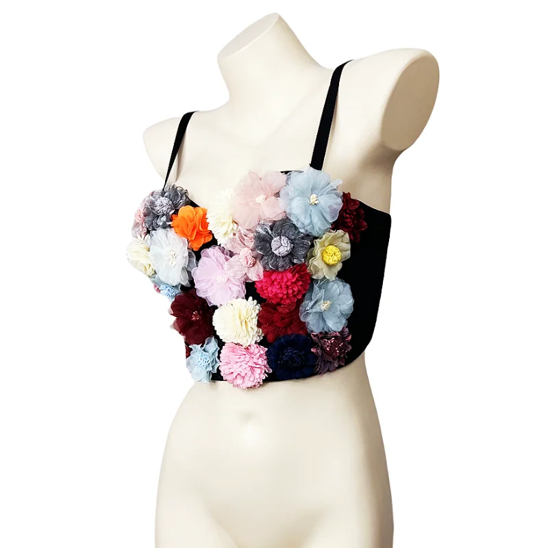 

Party Wedding Bra Crop Top 2024 Summer Flowers Vest Corset Cropped Tops Sexy & Charming Applique Floral Corselets Carnival Club