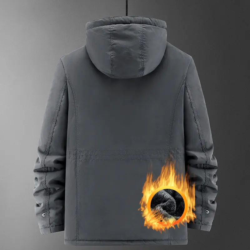 Thick Coat Winter Outdoor Running Sports Windproof Warm Fleece Hooded Cargo Jacket Men Removable Hood Thick Warm Fleece Jacket