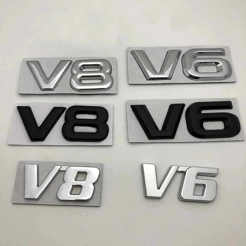 3D Metal V6 V8 Logo Letter Car Emblem Badge Decal Body Stickers For Toyota Highlander Rear Trunk Fender Styling Accessories
