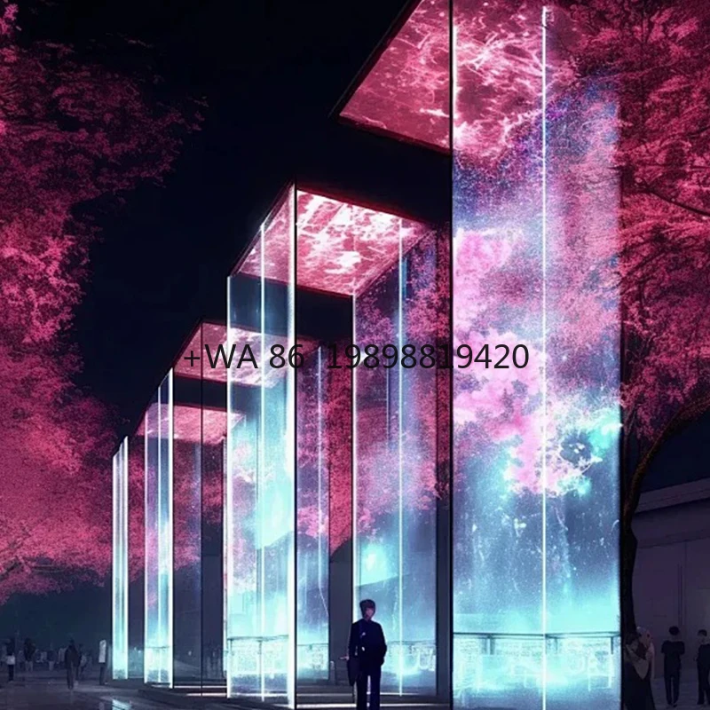 شاشة عرض LED عالية الشفافية P10.4 قابلة للتخصيص، طبقة زجاجية شفافة مرنة لإعلان النافذة وواجهة المتجر Vi