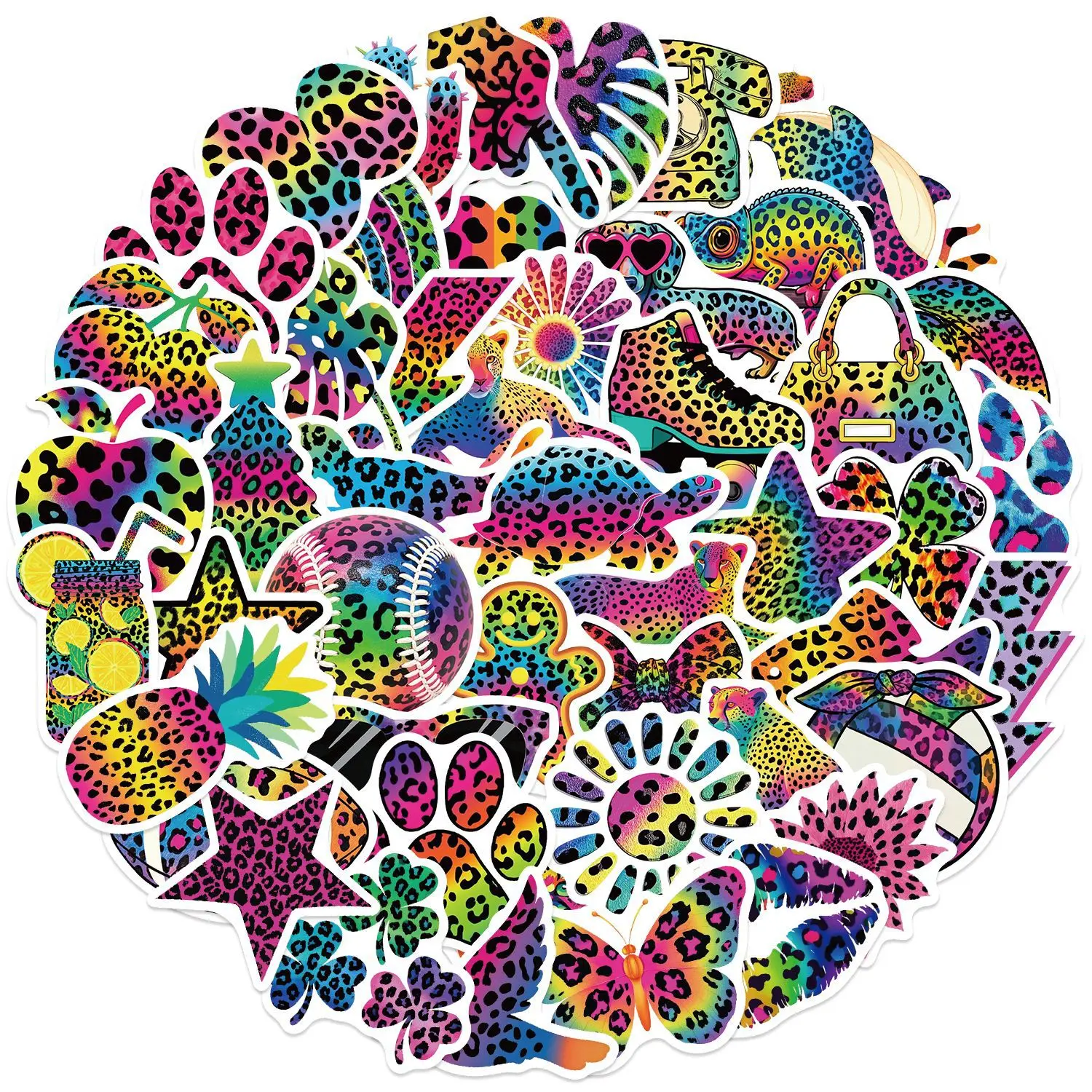 50 Stück Bunte Leopardenmuster Graffiti-Aufkleber Kreative Cartoon-Sticker DIY Gepäck Handy Gitarre Scrapbook Kinderspielzeug