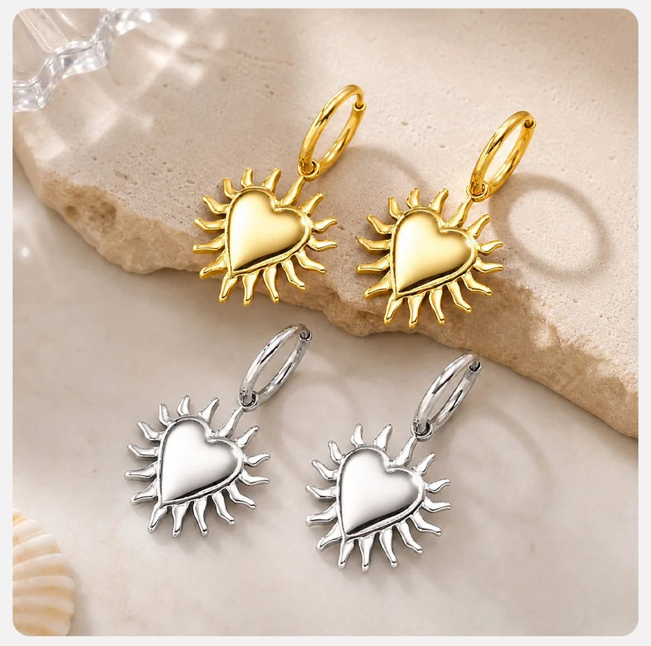 Vnox Neue Trendige Vergoldete Herz-Ohrringe für Frauen Edelstahl Punk Geometrische Spitzige Ohrhänger Party Alltäglicher Schmuck – Detail 5
