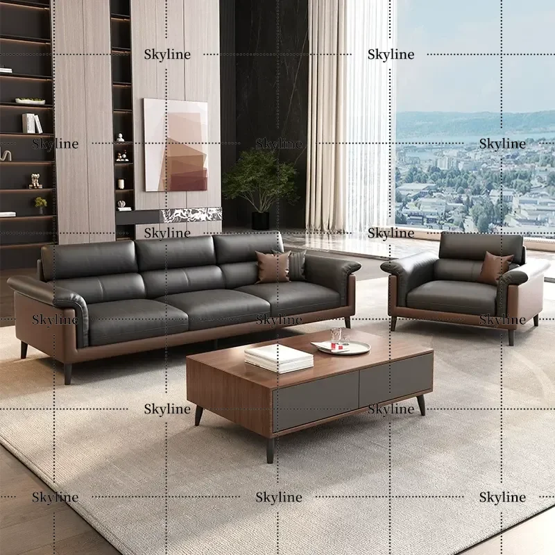 Modern Leather 3 Seater Sofa for Office Business Reception VIP Meeting Guest Negotiation Boss Sitting Area Furniture