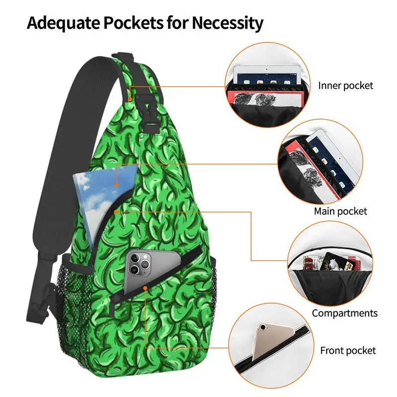 مخصص مخيف الأخضر غيبوبة الدماغ حبال أكياس للرجال أزياء الهالوين الكتف Crossbody الصدر على ظهره السفر المشي لمسافات طويلة Daypack