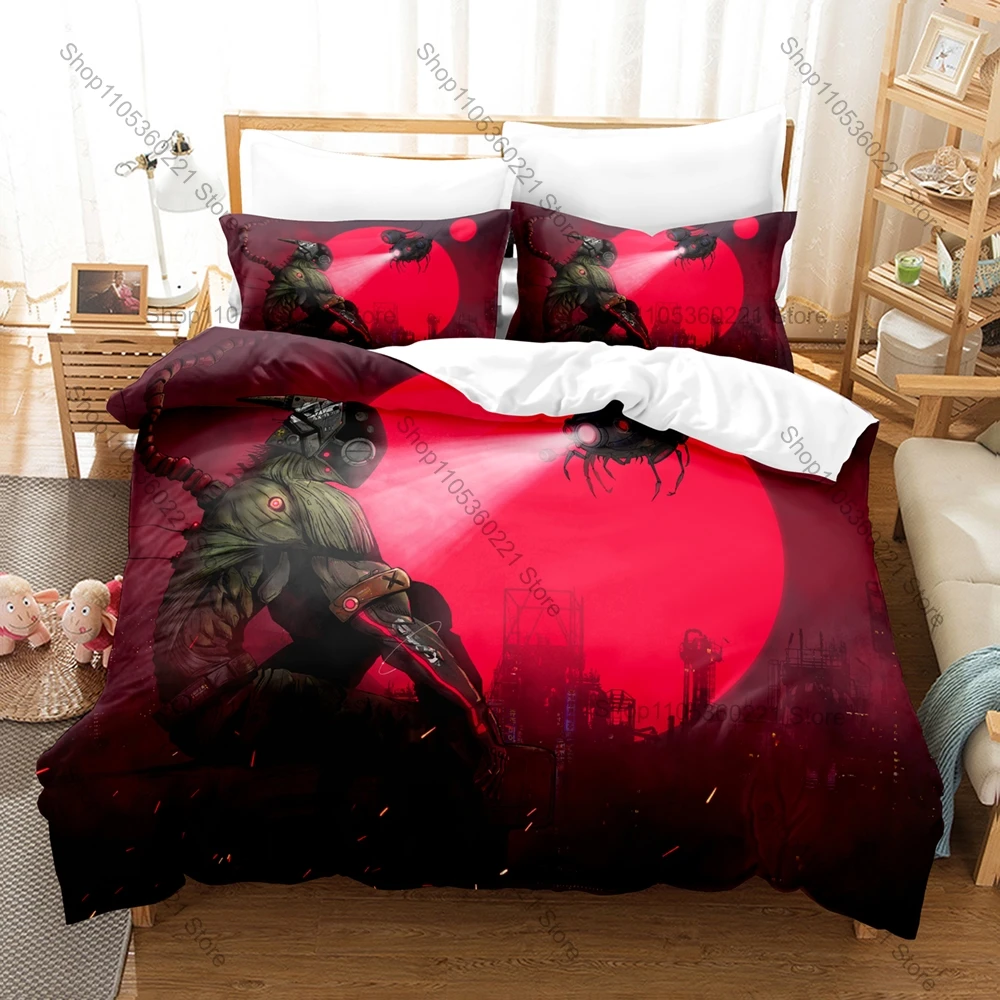 Futuristic Sci-Fi Warrior Bedding Set with Duvet Cover and 2 Pillowcases, Cool Space Fighter Graphic Print Breathable Fabric