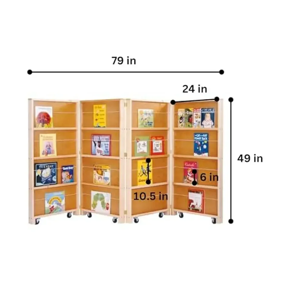 4 Section Mobile Bookcase Kids Library Bookshelf Organizer Display Stand Tiered Wood Shelf Unit