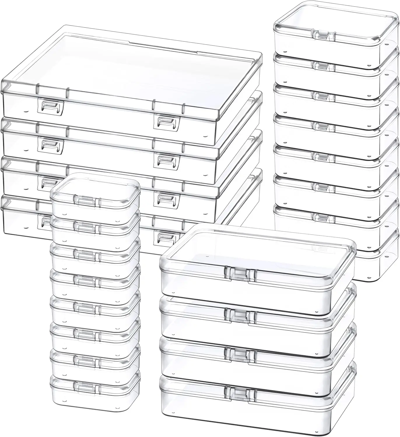 

24 Pack Mixed Sizes Small Plastic Storage Containers with Hinged Lids and Labels for Jewelry, Beads, Crafts