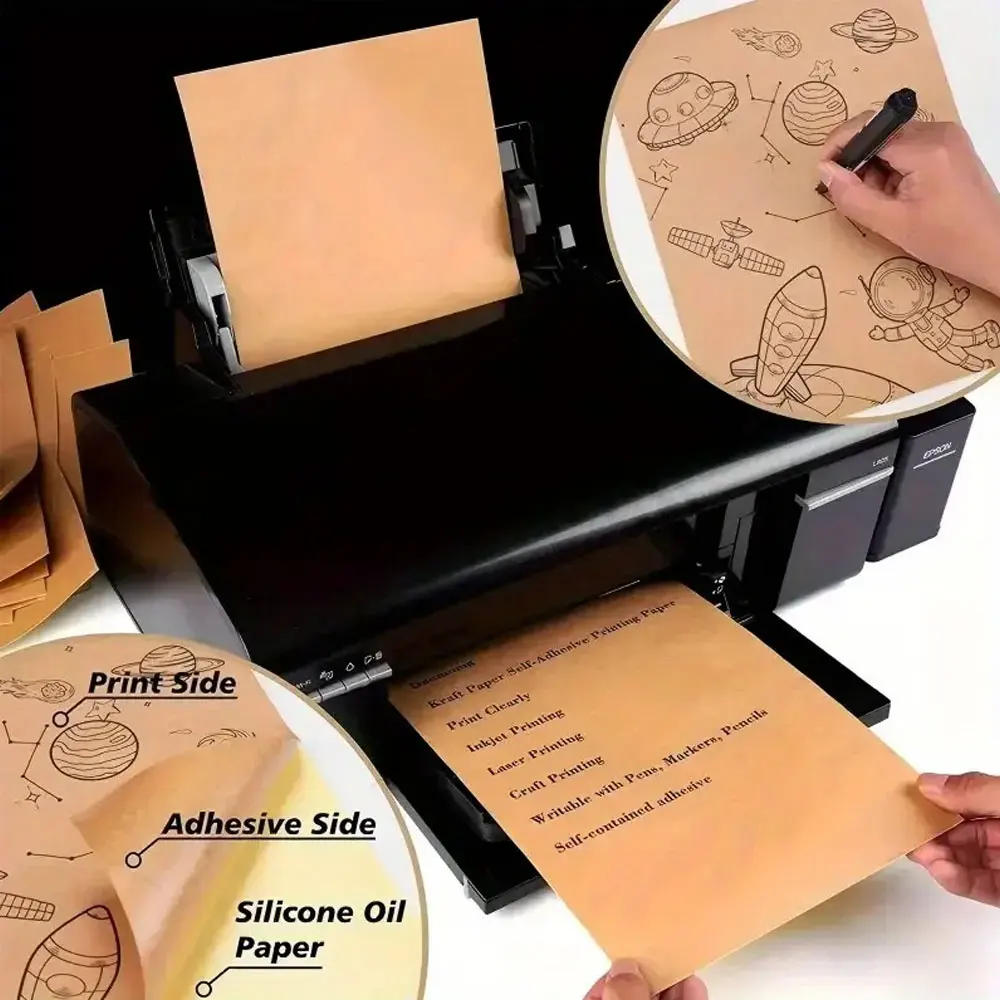50 sheets kraft surface stickers & A4 self-adhesive label paper, kraft paper self-adhesive paper, printable brown labels