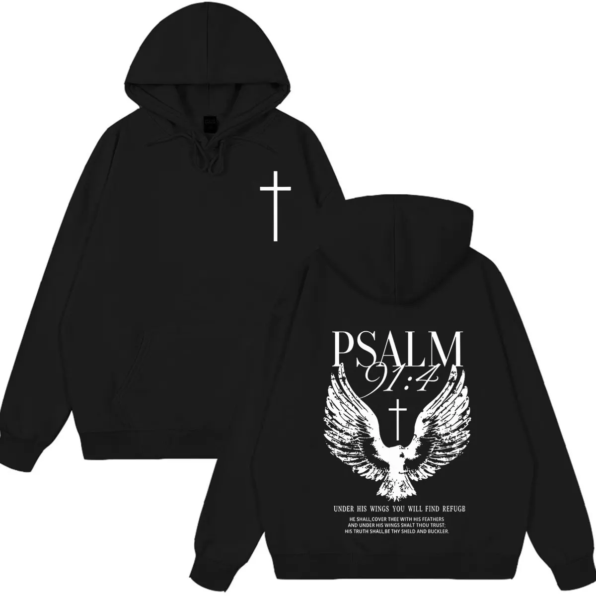 Christian Bible Verse Psalm 91:4 Graphics Hoodie Men Women Vintage Fashion Sweatshirt Long Sleeves Casual Harajuku Pullover Tops