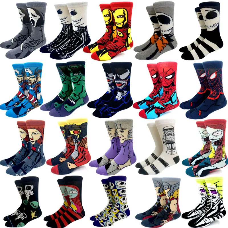 Chaussettes longues en coton Marvel Anime Movie pour hommes et femmes, chaussettes de mollet cosplay, personnalité, hip hop, drôle, nouveauté, 1