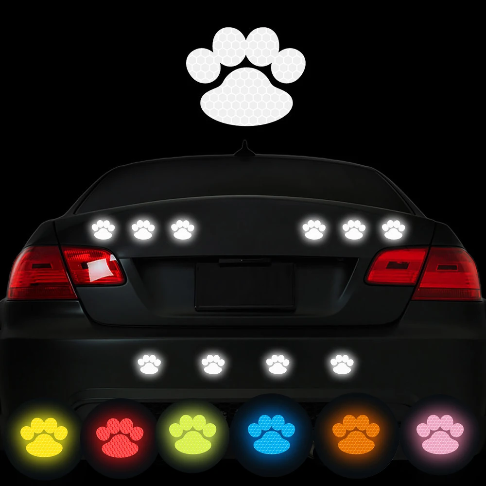 

10pcs Dog Paw Footprint Car Stickers Super Reflective Jingcaige Patch Scratch Body of Automobile Petrol Cap stickers
