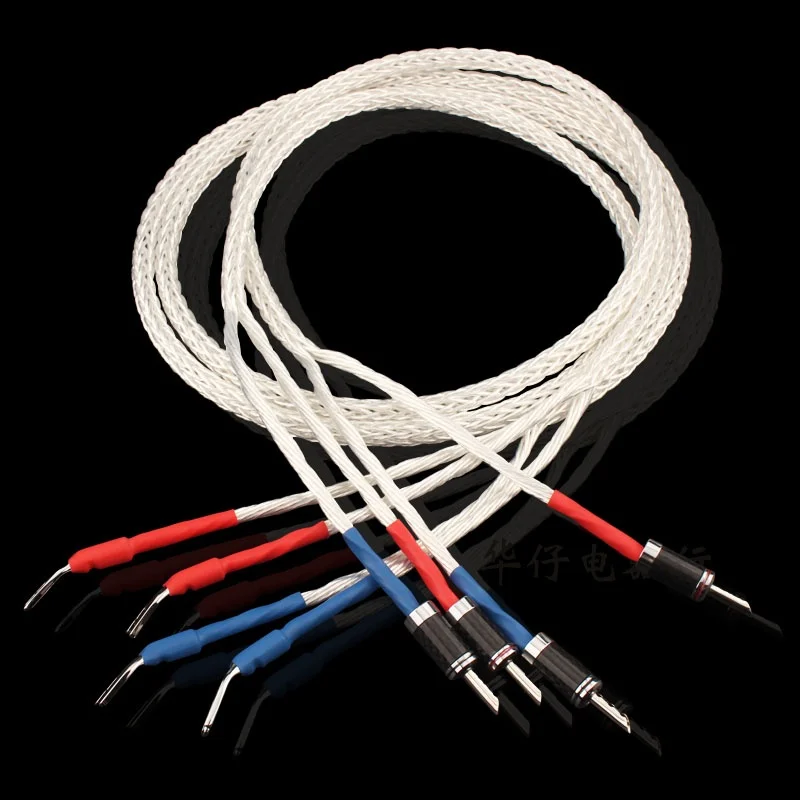 hifi 8AG Silver Plated Speaker Cable Banana Plug HiFi Audio Line Y Spade Carbon Fiber Connector