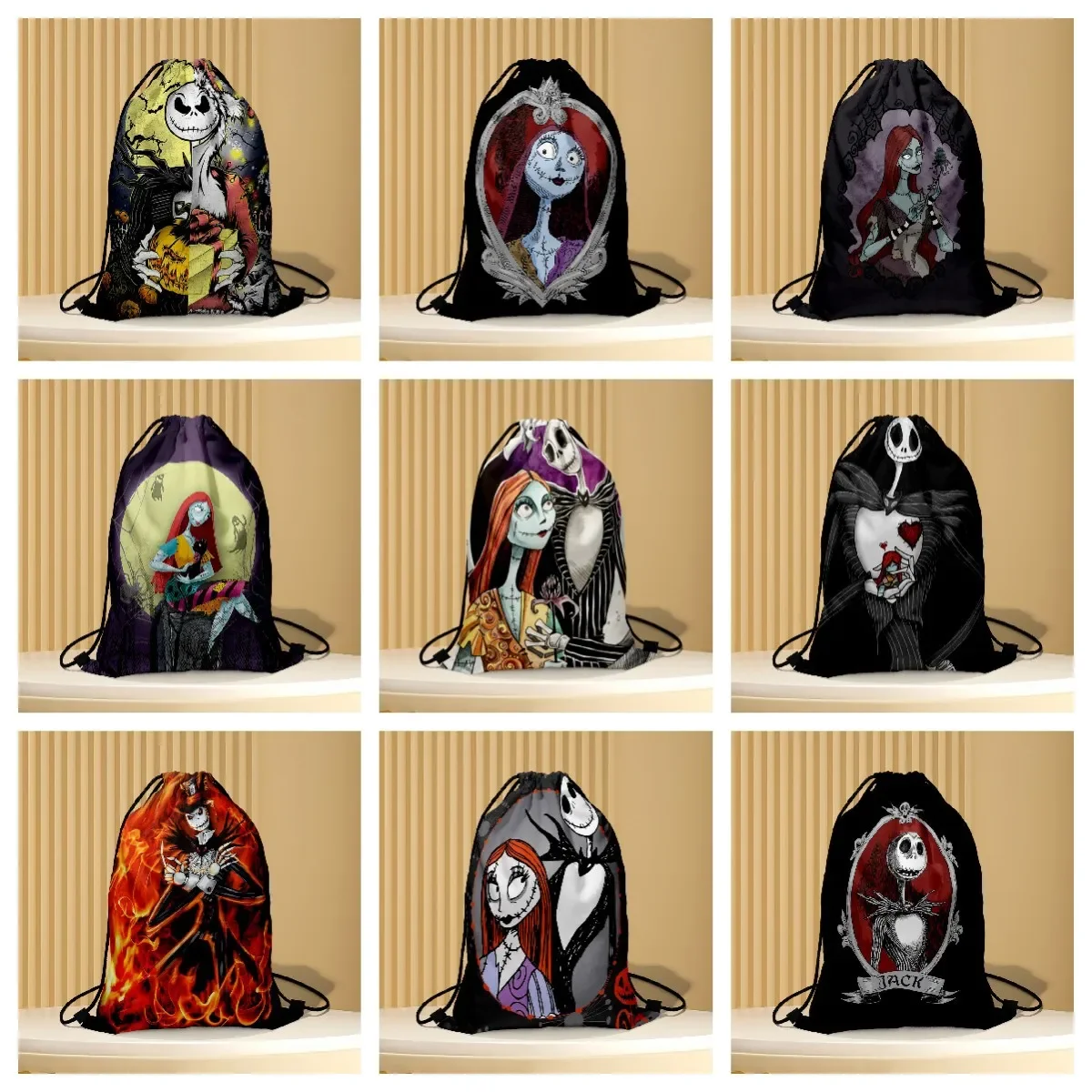 The Nightmare Before Christmas Drawstring Bags Disney Anime Backpack for Children Portable Storage Bag Cartoon Shopping Bags