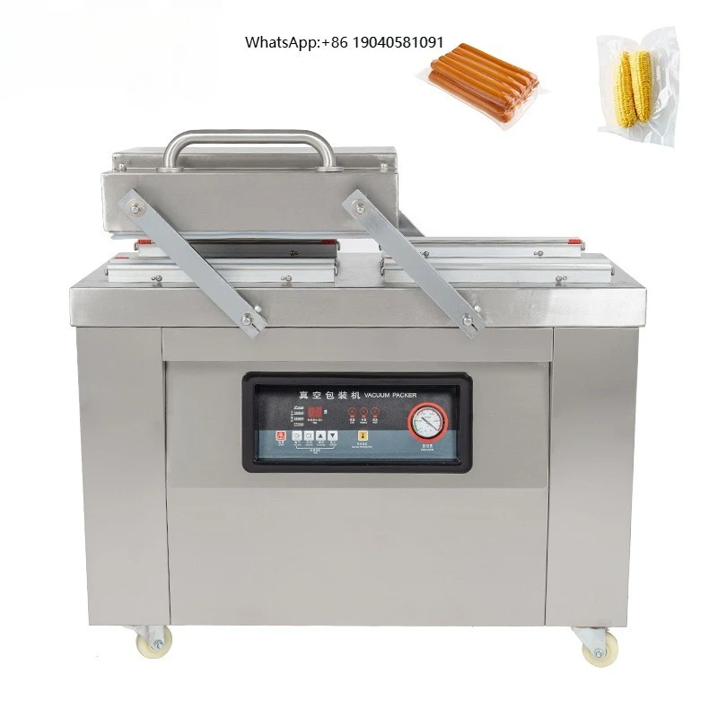 Model 500 Electric Automatic Flat Bed Dual Chamber Vacuum Packing Machine for Seafood Fruit Vegetable Commodity  in Supermarket