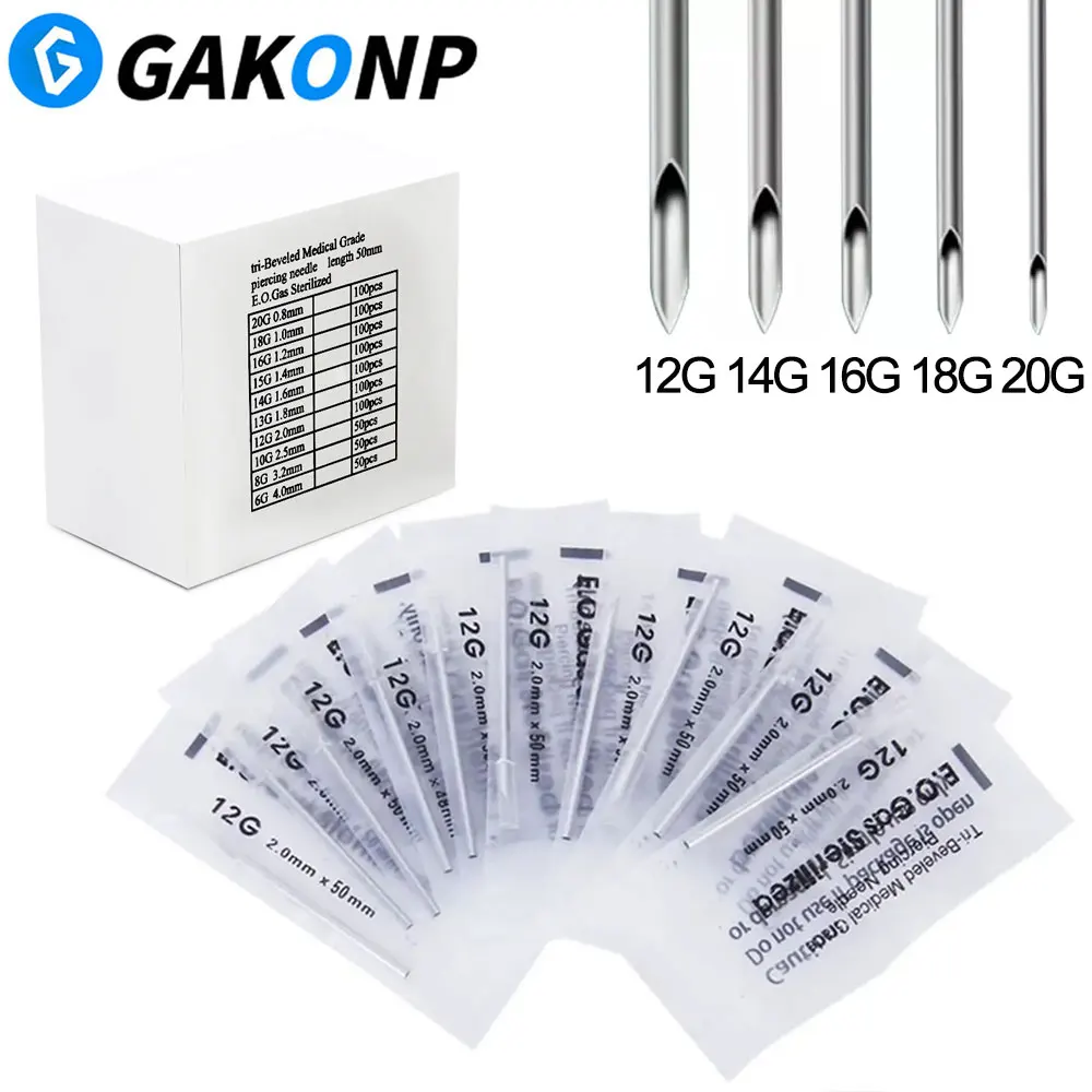 10/20/100pcs Tattoo Piercing Needles 12G-20G Disposable Medical Sterile Body Tattoo Needles for Navel Nipple Ear Nose Lip