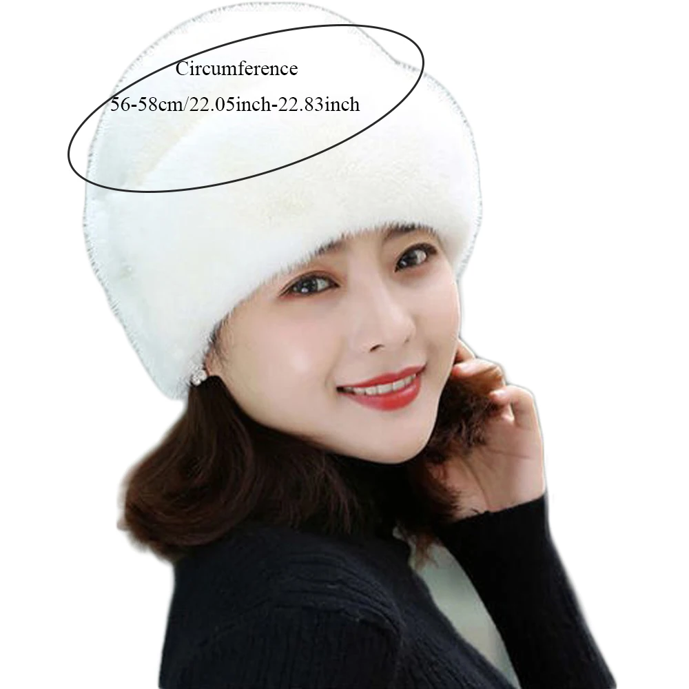 Fashion Mom Hat Thickened Pullover Cap Fur Hats Winter Women Cap Flower Decor Middle-aged Thermal Solid Keep Warm Outdoor Luxury