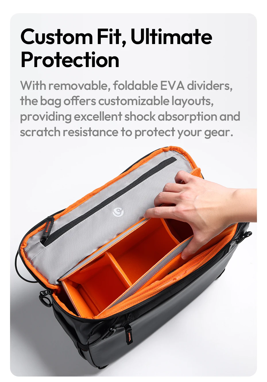 Ulanzi SU02 13L Umhängetasche für Kameras, Objektive, Laptops, Reisen, Schultertasche, Handgepäckhülle mit abnehmbarem Trennwand – Detail 8