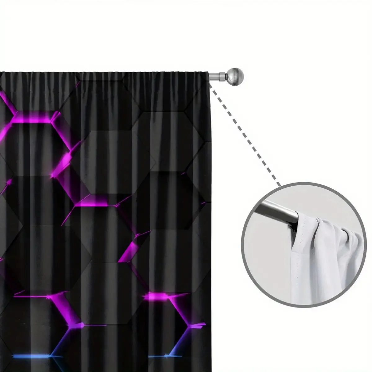 2pcs Modern Geometric Neon Black Abstract Hexagonal Curtains Pair for Living Room Window Blackout Home Decor Drapery