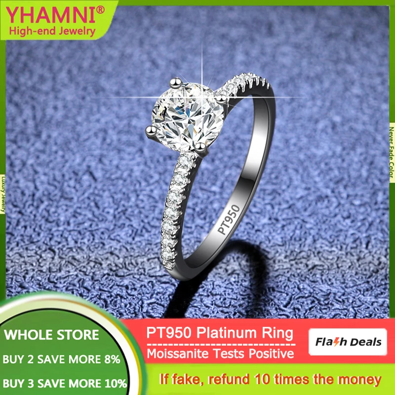 

Original Luxury PT950 Platinum Rings VVS 1 Carat D Color Moissanite Diamond Engagement Rings For Women Wedding Band Fine Jewelry