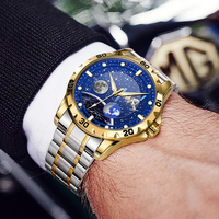 2025 NEW GLENAW Men Automatic Watches Skeleton Starry Sky Moon Phase Luminous Waterproof Stainless Steel Mechanical Watch Men