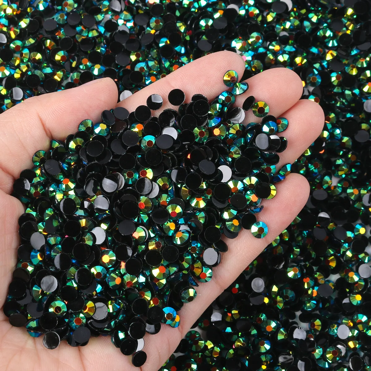 Jet Black AB Jelly Rhinestones - 2mm/3mm/4mm/5mm Round Flatback Resin Crystals, Sparkling Shiny DIY Nail Art Decor Accessories